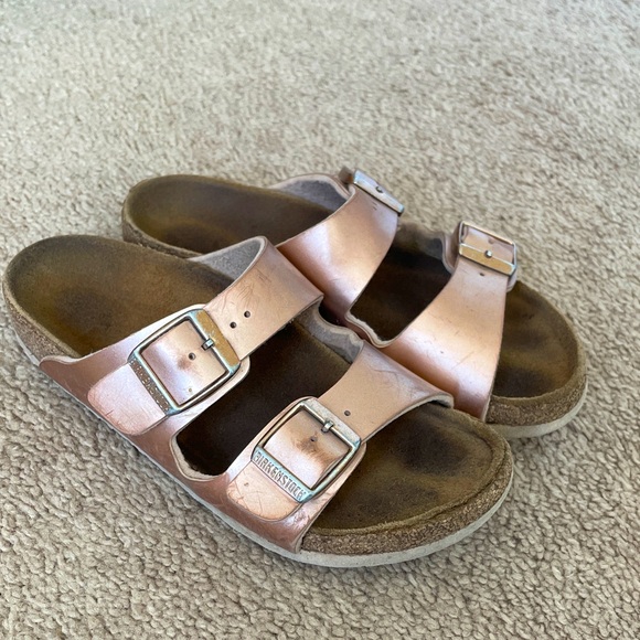 Birkenstock Kids Arizona Sandals 31 Rose Gold Slides Leather Outdoor Girls Shoes - Picture 1 of 13